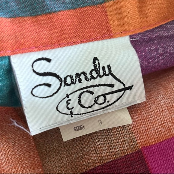 VTG Sandy & Co Rainbow Plaid Fit n’ Flare Midi Dress Sz 9 - Picture 8 of 9